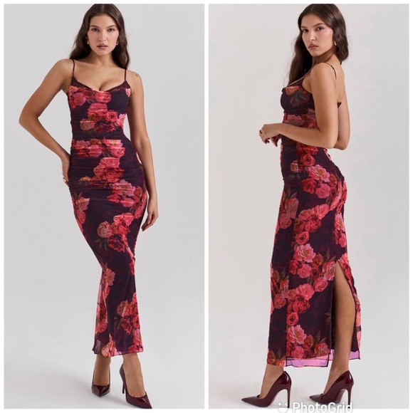 House of CB Nalini Mesh Corset Cocktail Dress Romantic Floral - Picture 2 of 10